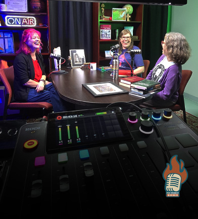 Behind the scenes of POD Strangely Warmed Ep 153 with Dr. Emily Nelms Chastain, Dr. Natalya Cherry and Kristin Warthen
